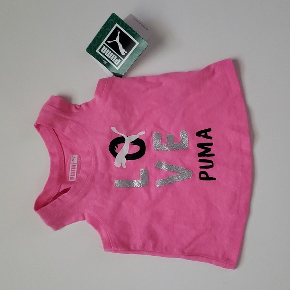 NEW PUMA Baby Girls Tee Short Set Florescent Pink Heather Graphic Racerback 3-6M - Picture 3 of 5